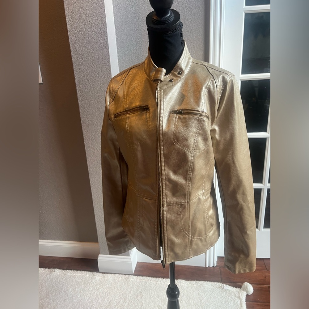 Frida G Vegan Leather Gold Jacket for Women Size Medium.